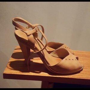 70s leather wood heels